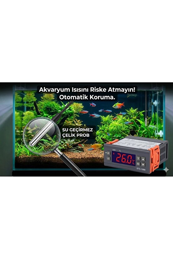 STC-1000 220V Dijital Termostat - Isıtma ve Soğutma Röleli Sıcaklık Kontrol Cihazı (+NTC Sensörlü)