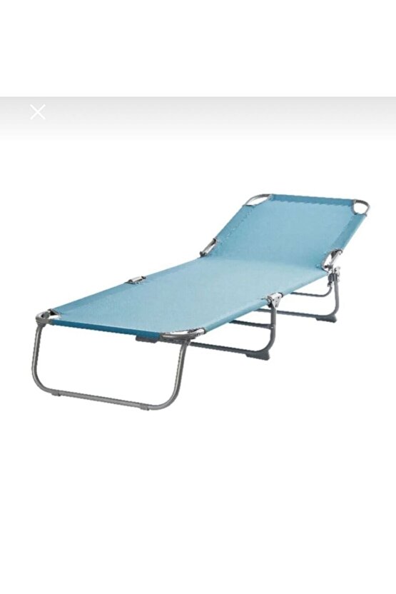 Minderli Yastıklı Kamp Yatağı Katlanır Şezlong Kampet Açık Mavi 1633