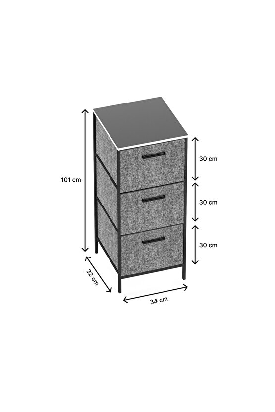 3 Çekmeceli Çok Amaçlı Dolap Büyük Boy Komodin Sehpa