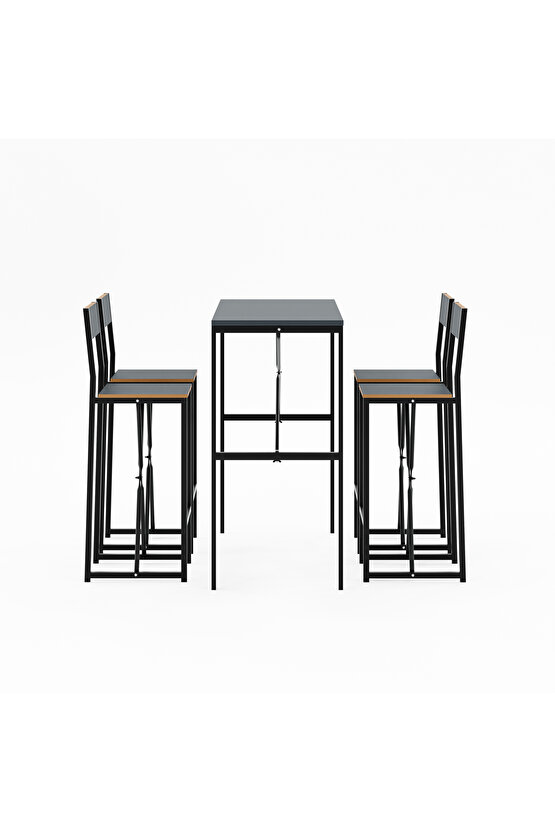 4 Kişilik Gzl Bar Masa Bar Sandalye Yemek Masa Sandalye Takımı Füme 1585