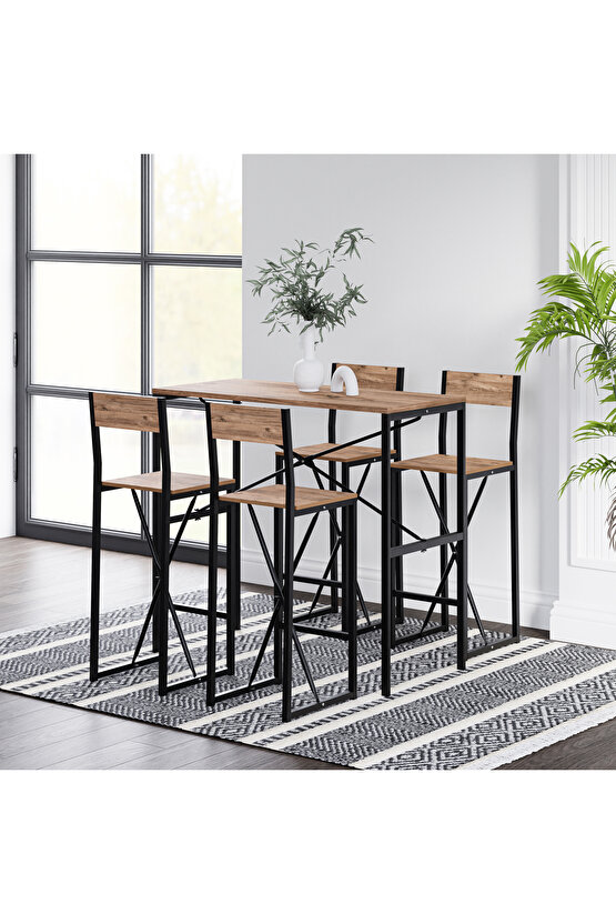 4 Kişilik Gzl Bar Masa Bar Sandalye Yemek Masa Sandalye Takımı Çam 1583
