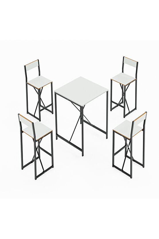 4 Kişilik Bar Masa Sandalye Seti Mutfak Yemek Masası Takımı Beyaz 1576