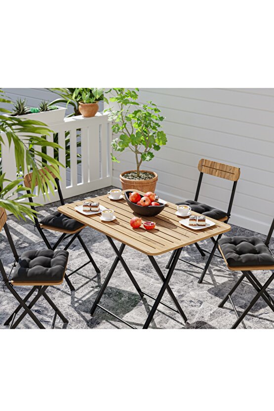 4 Kişilik Minderli Bistro Takım Bahçe Masa Sandalye