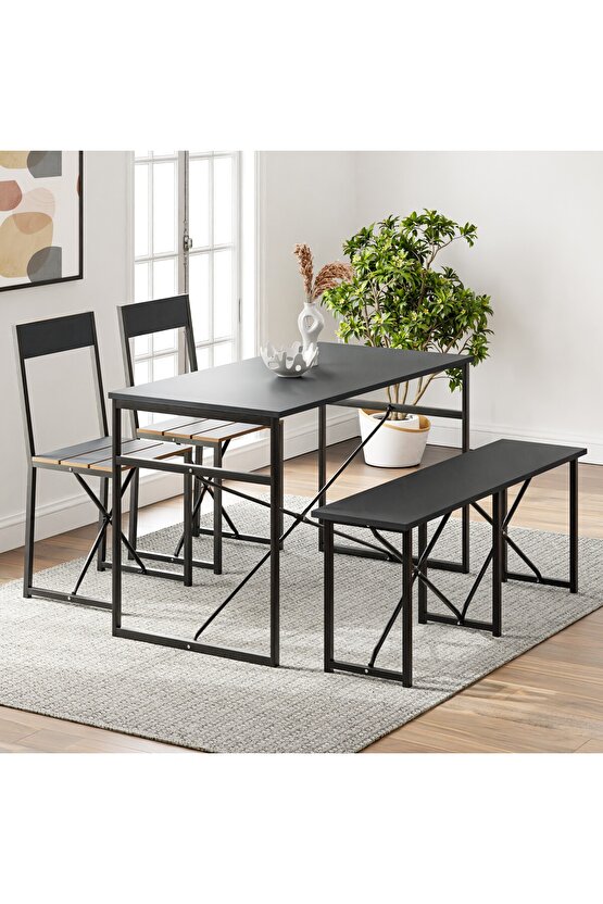 Mutfak Masası Bench Bank 120x60 Masa Set 2 Adet Sandalye Yemek Masası