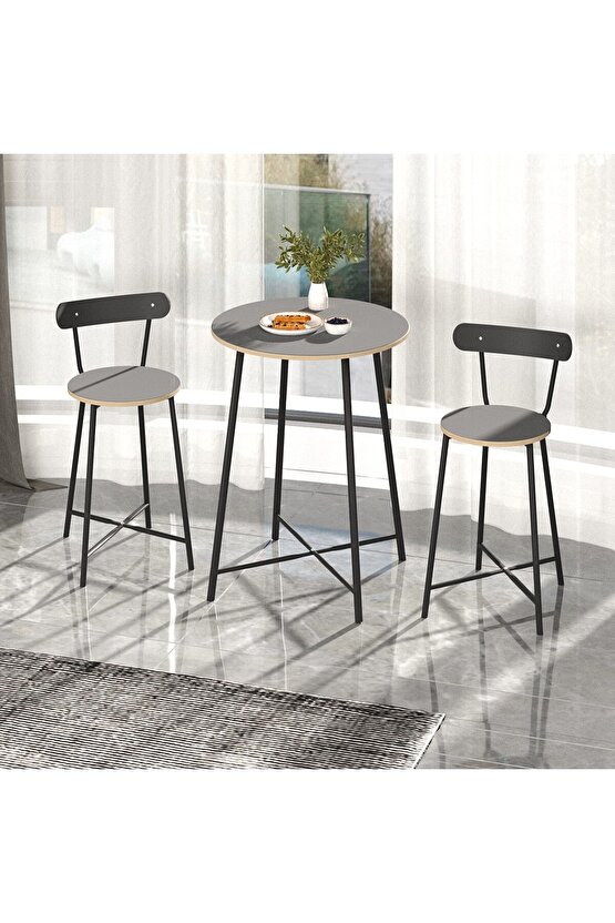 Mutfak Oval 2 Kişilik Bar Yemek Masası Füme 1517