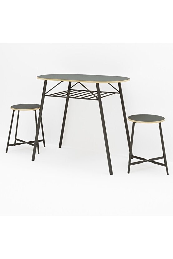 Mutfak Masası Oval Tabure Takımı Masa Sandalye Takımı Füme 1475