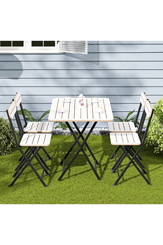 4 Kişilik Minderli Bistro Takım Bahçe Masa Sandalye Beyaz 1431