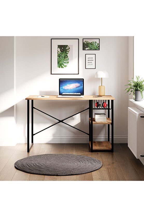 Çalışma Masası Telli Raflı Ofis Laptop Bilgisayar Masası Çam 1343