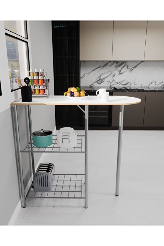 Mutfak Bar Masa 2 Kişilik Mutfak Masası Beyaz Mebran Kaplama 1298