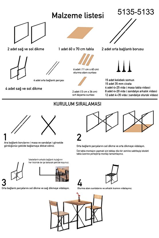 Cafe Otel Masası Mutfak Yemek Masası 2 Kişilik Masa 1011