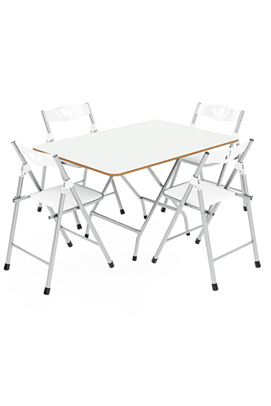 60x90 Beyaz Katlanır Masa Ve 4 Adet Sandalye Seti 1129
