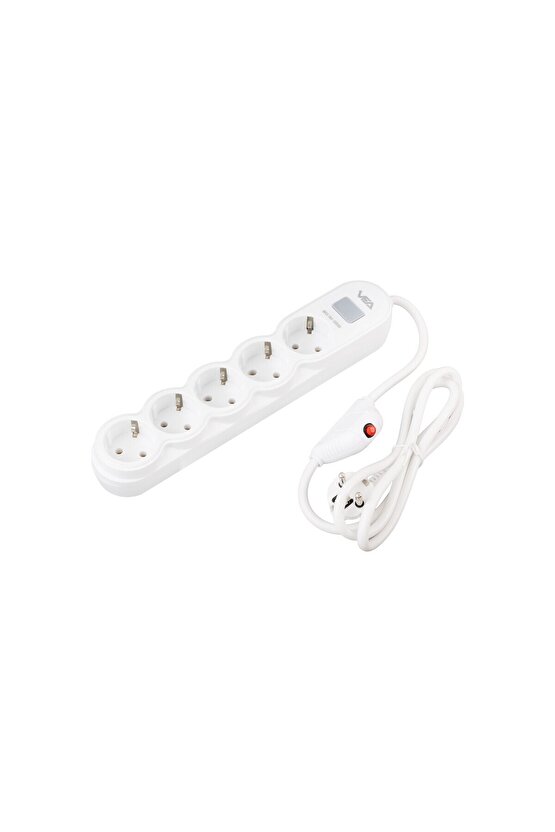 5 Toprak Girişli 1.5 Metre Kablolu Anahtarlı Beyaz Akım Korumalı Uzatmalı Priz BSSNDMS21569