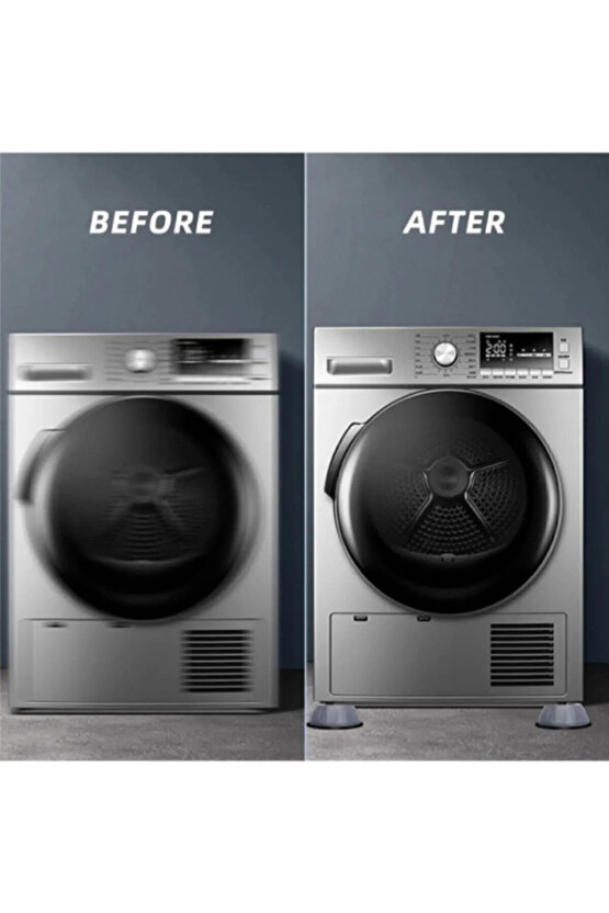 Şık Gri Titreşim Önleyici Kauçuk Pedler - Çamaşır Makinesi İçin 4lü Set Kaymaz Ayaklık Sert