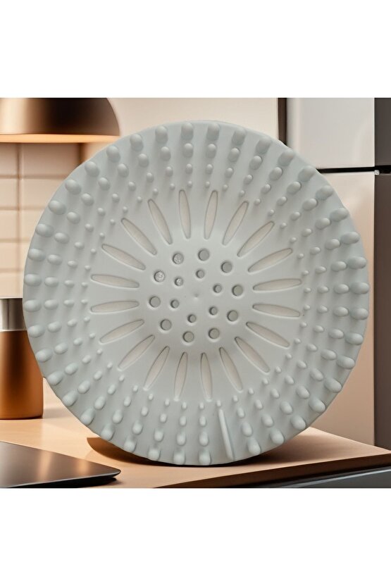 Lavabo Süzgeci Kaymaz Yuvarlak Silikon Süzgeç Kırık Beyaz