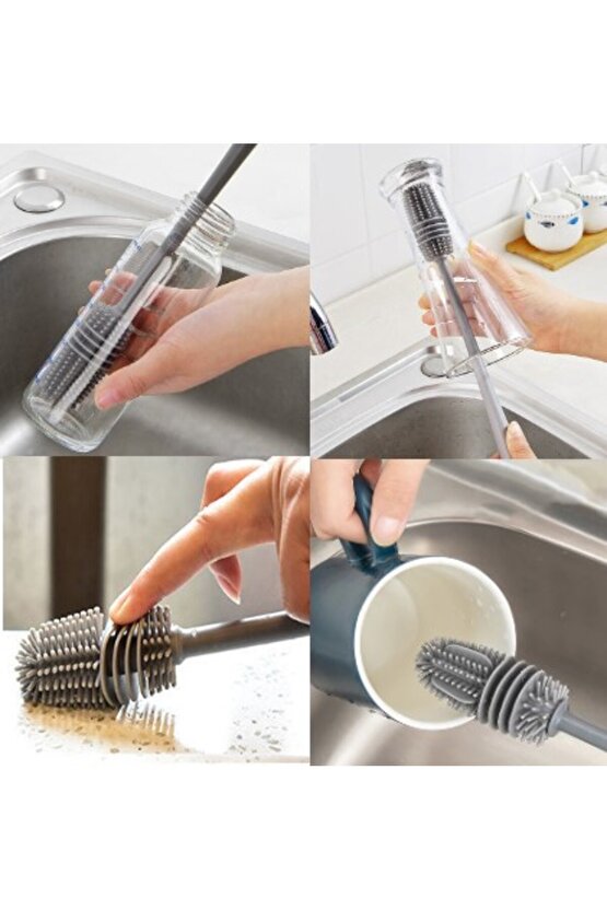 HVT Uzun Saplı Silikon Biberon ve Kavanoz Yıkama Fırçası