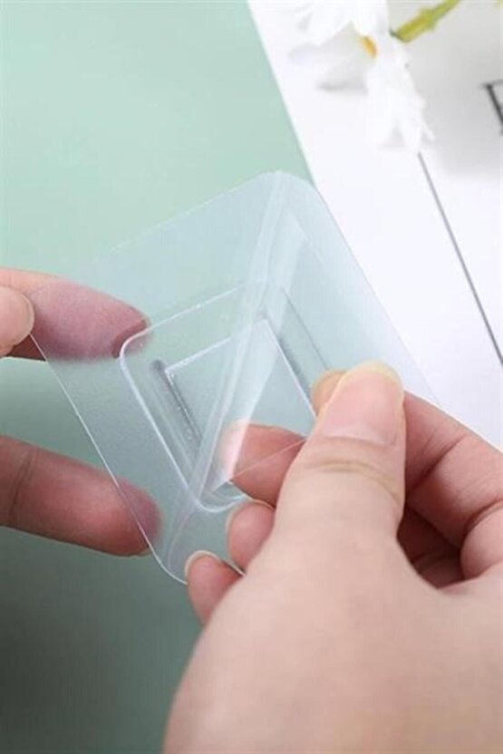 BUFFER® Eşya Sabitleme Askısı 10 Çift Şeffaf Çift Taraflı Yapışkanlı Geçmeli Klips