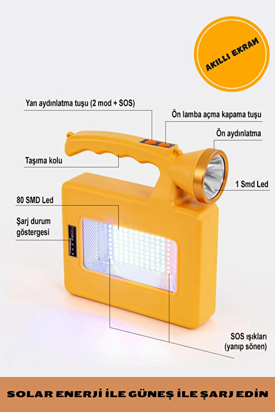 80 LED Beyaz Işık  Kırmızı ve Mavi Işık El Feneri Yüksek Güçlü Kamp Balıkçı Acil Durum İkaz Lambası