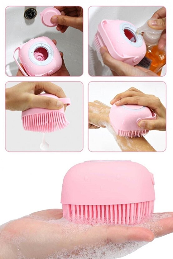 2 Adet Silikon Banyo Duş Jeli Kesesi Hazneli Şampuan Peeling Vücut Masaj Fırçası Bulaşık Yıkama Lif