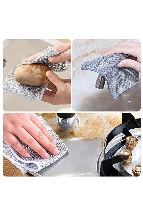 Main Shop 10 Adet Tel Bulaşık Bezi Çizmez Bulaşık Teli Çelik Bez 20x20 Cm Çift Katmanlı M-602