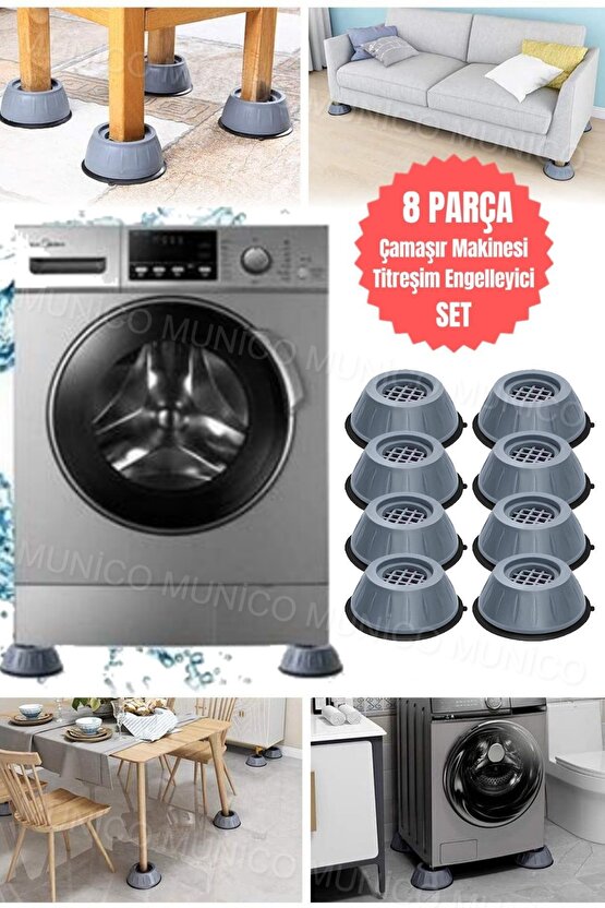 Aveo 8 Adet Şık Gri Titreşim Önleyici Kauçuk Pedler - Çamaşır Makinesi İçin Kaymaz Ayaklık Sert