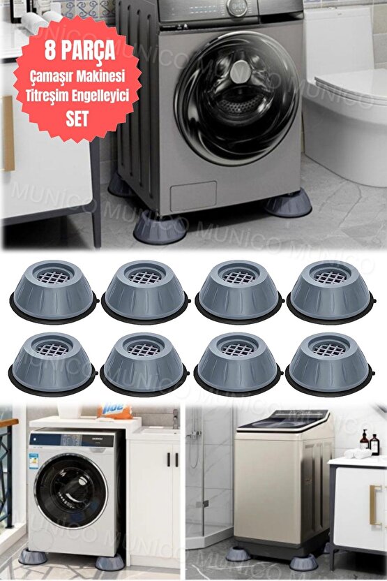 Aveo 8 Adet Şık Gri Titreşim Önleyici Kauçuk Pedler - Çamaşır Makinesi İçin Kaymaz Ayaklık Sert