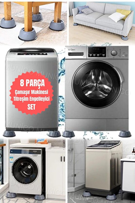Aveo 8 Adet Şık Gri Titreşim Önleyici Kauçuk Pedler - Çamaşır Makinesi İçin Kaymaz Ayaklık Sert