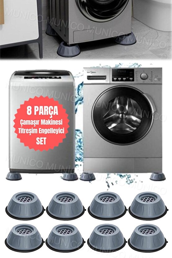 Aveo 8 Adet Şık Gri Titreşim Önleyici Kauçuk Pedler - Çamaşır Makinesi İçin Kaymaz Ayaklık Sert