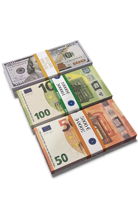 100 Dolar + 100 Euro + 50 Euro 3’lü Düğün Atma Parası–Kına, Parti,Film Çekimleri (1er Deste)