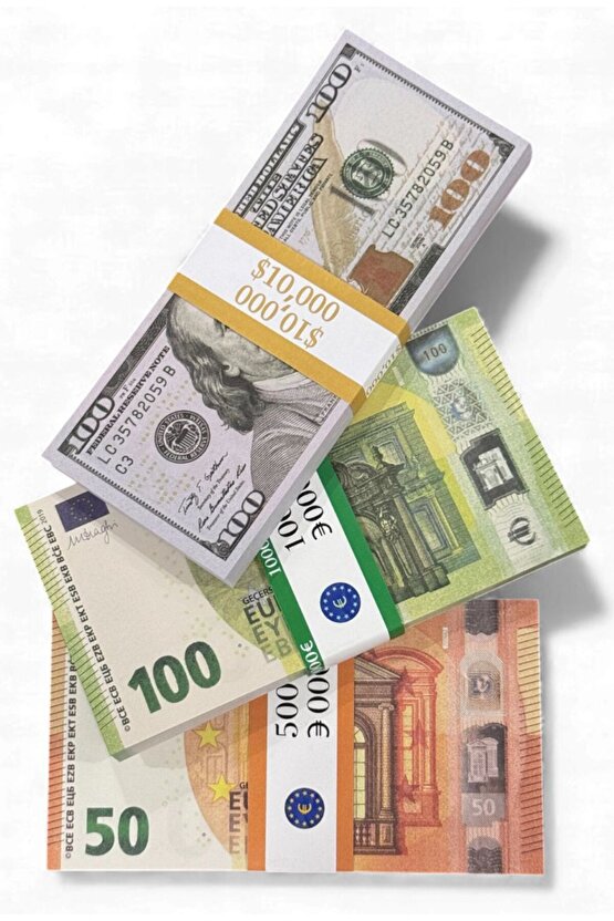 100 Dolar + 100 Euro + 50 Euro 3’lü Düğün Atma Parası–Kına, Parti,Film Çekimleri (1er Deste)