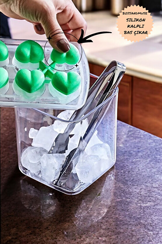 Kaliteli Yapışmaz Kalp Desenli Bas Çıkar Buz Kalıbı Renkli