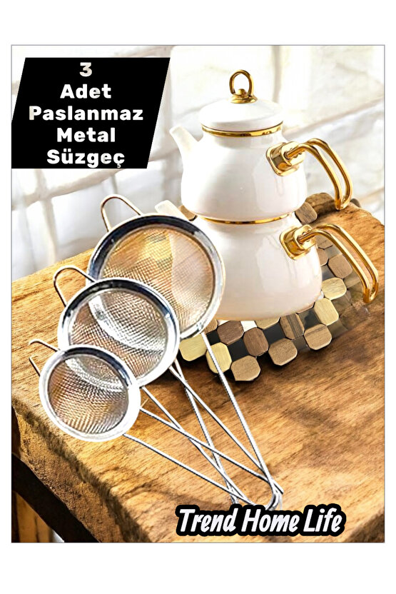 Çay Süzgeci Paslanmaz Metal Çay Süzgeci Bitki Çayı Demleme Süzgeç Çok Amaçlı 3 Lü Set