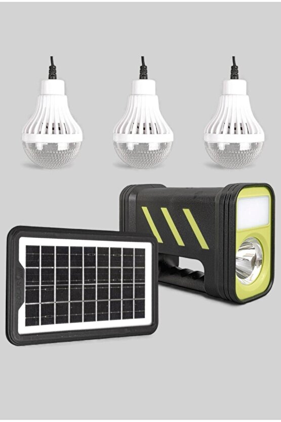 Solar Panelli 3 Ampullü Işıldak Fener – Güneş Enerjili Çoklu Aydınlatma Seti(AÇIKLAMA OKUYUNUZ)