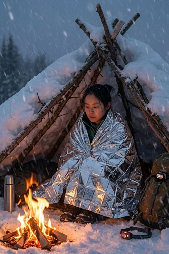 Acil Durum Hayat Battaniyesi Örtüsü Sıcak Soğuk Tutar Termal Battaniye - Yer Kaplamaz