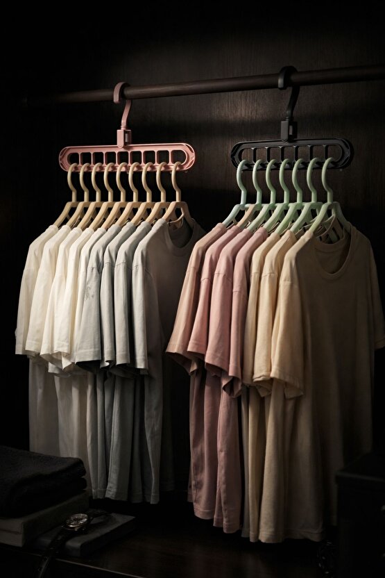 5 Adet Pastik 9 Gözlü Pratik Döner Başlıklı Elbise Tşört Askısı Gardırop Organizer