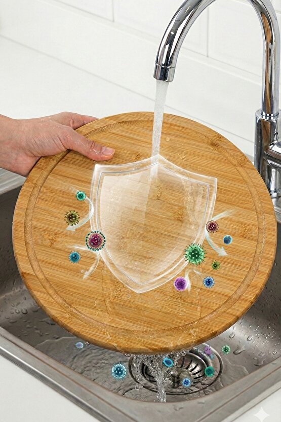 32 Cm Doğal Bambu Yuvarlak Kesme Tahtası, Sunum, Pizza ve Steak Tabağı