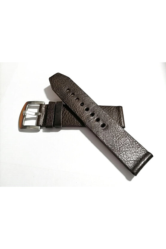 Saate Uyumlu Hakiki Grizi Deri Saat Kordonu 22  mm  (166)  koyu kahverengi
