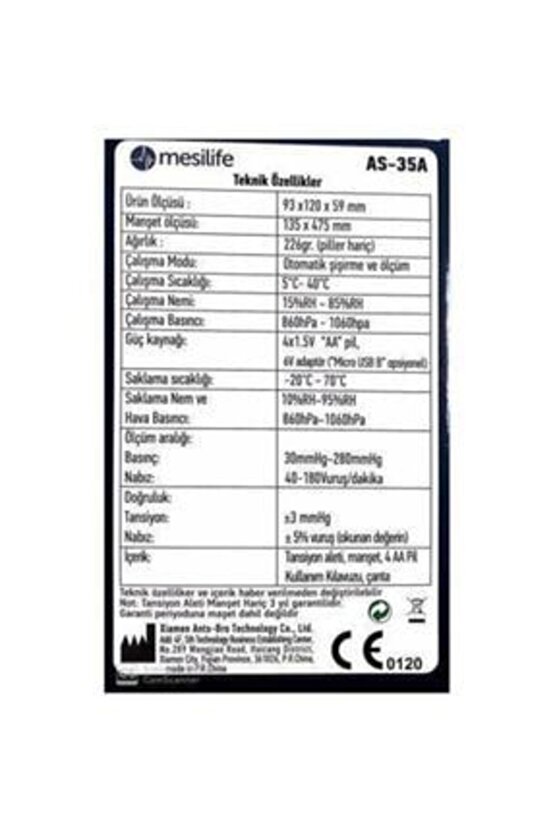 Mesılıfe Hafızalı Koldan Ölçer Dıjıtal Tansiyon Aleti As-35a