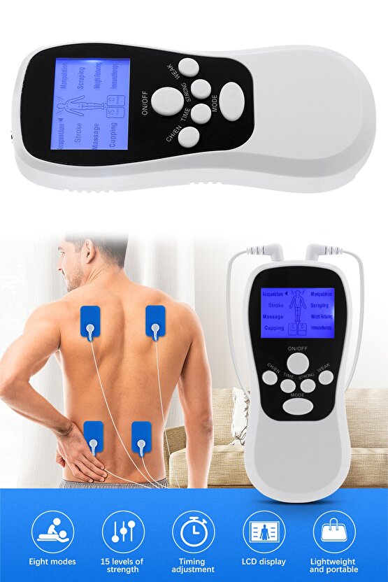 Çift Kanallı 4 Pedli Taşınabilir Fizik Tedavi Tens Cihazı Mini Tens Masaj Aleti