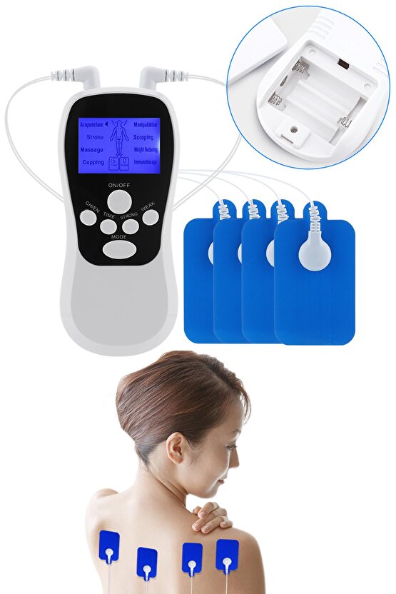 Çift Kanallı 4 Pedli Taşınabilir Fizik Tedavi Tens Cihazı Mini Tens Masaj Aleti