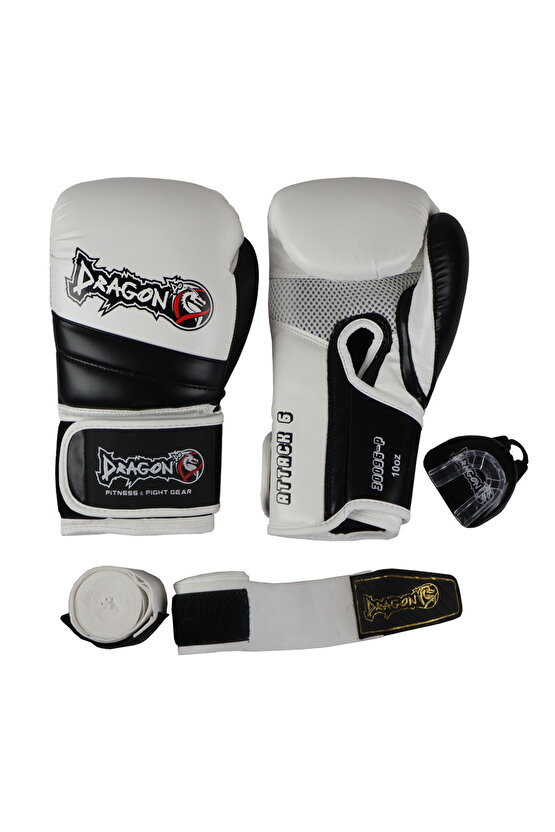 Attack 6 Boks Eldiveni Muay Thai Kick Boks Eldiveni Bandaj Dişlik ve Taşıma Çantalı set