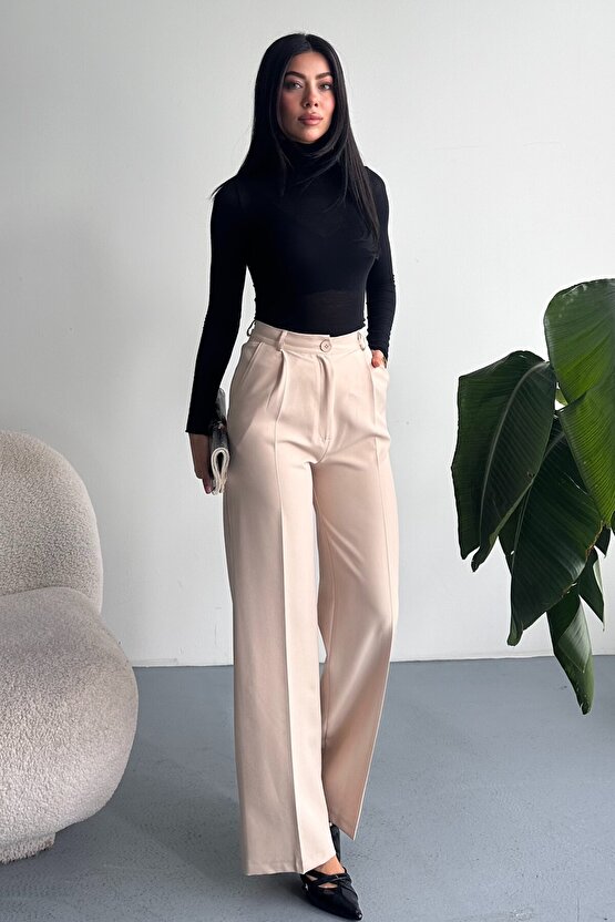 Kadın Palazzo Pantolon Oversize Orjinal Kesim - Yüksek Bel Geniş Paça Ofis ve Günlük Şık