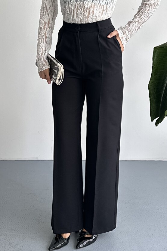 Kadın Palazzo Pantolon Oversize Orjinal Kesim - Yüksek Bel Geniş Paça Ofis ve Günlük Şık