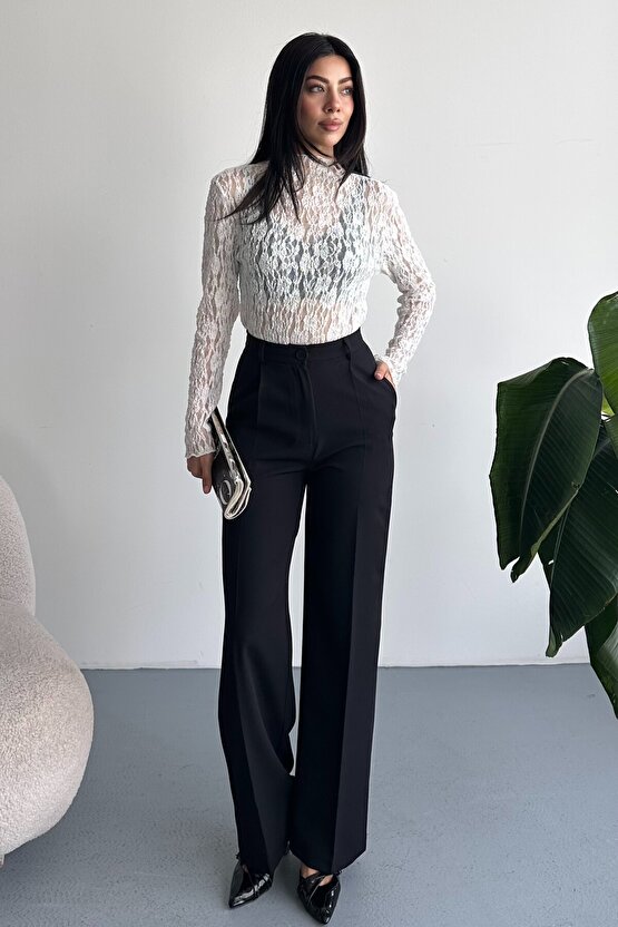 Kadın Palazzo Pantolon Oversize Orjinal Kesim - Yüksek Bel Geniş Paça Ofis ve Günlük Şık