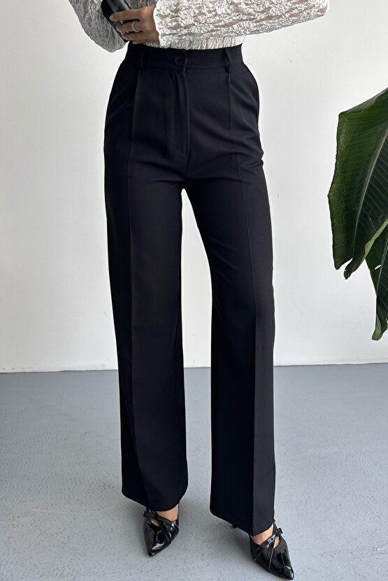 Kadın Palazzo Pantolon Oversize Orjinal Kesim - Yüksek Bel Geniş Paça Ofis ve Günlük Şık