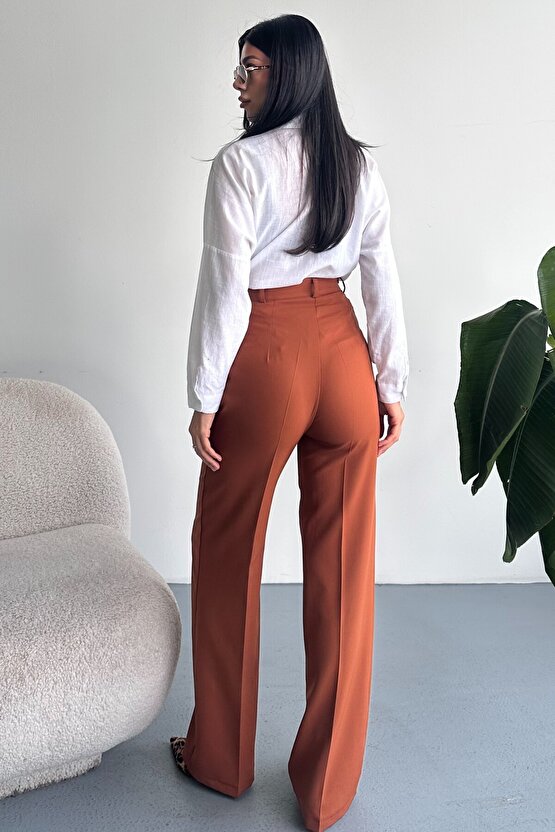 Kadın Palazzo Pantolon Oversize Orjinal Kesim - Yüksek Bel Geniş Paça Ofis ve Günlük Şık