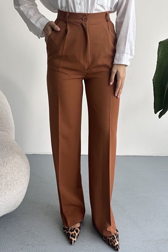 Kadın Palazzo Pantolon Oversize Orjinal Kesim - Yüksek Bel Geniş Paça Ofis ve Günlük Şık