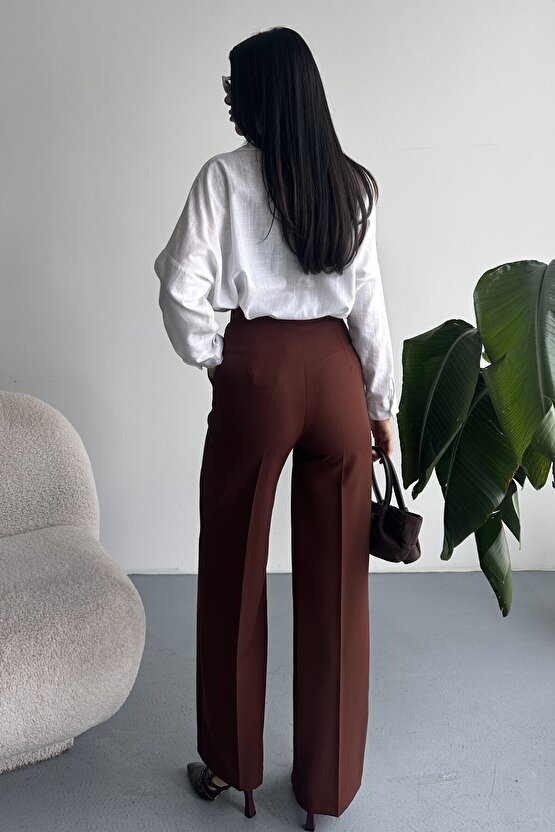 Kadın Palazzo Pantolon Oversize Orjinal Kesim - Yüksek Bel Geniş Paça Ofis ve Günlük Şık