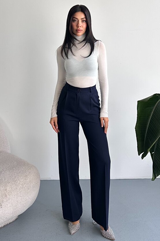 Kadın Palazzo Pantolon Oversize Orjinal Kesim - Yüksek Bel Geniş Paça Ofis ve Günlük Şık