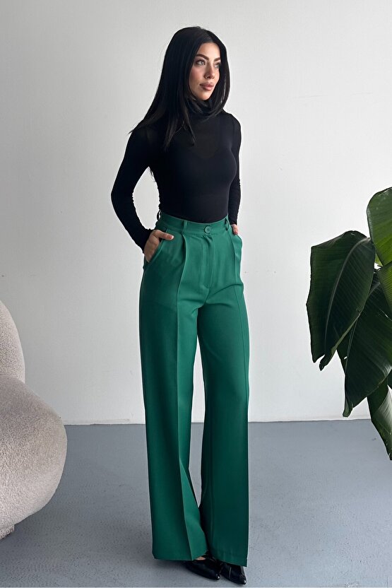 Kadın Palazzo Pantolon Oversize Orjinal Kesim - Yüksek Bel Geniş Paça Ofis ve Günlük Şık