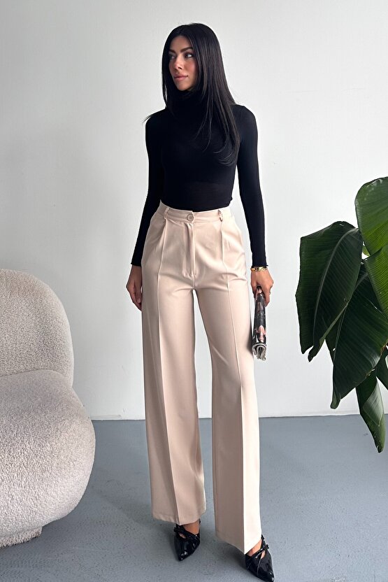 Kadın Palazzo Pantolon Oversize Orjinal Kesim - Yüksek Bel Geniş Paça Ofis ve Günlük Şık